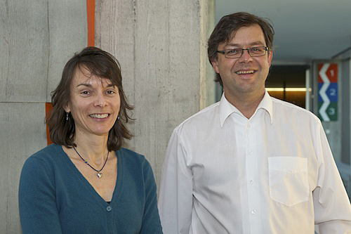 Nicola Spaldin (left) with Matthias Troyer